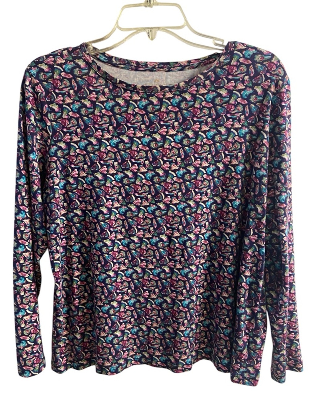 Talbots Navy peacock feathers Long Sleeve Top 1X petite